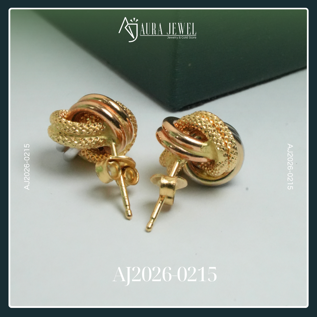 18K TRI COLOR KNOT GOLD EARRINGS - Image 2