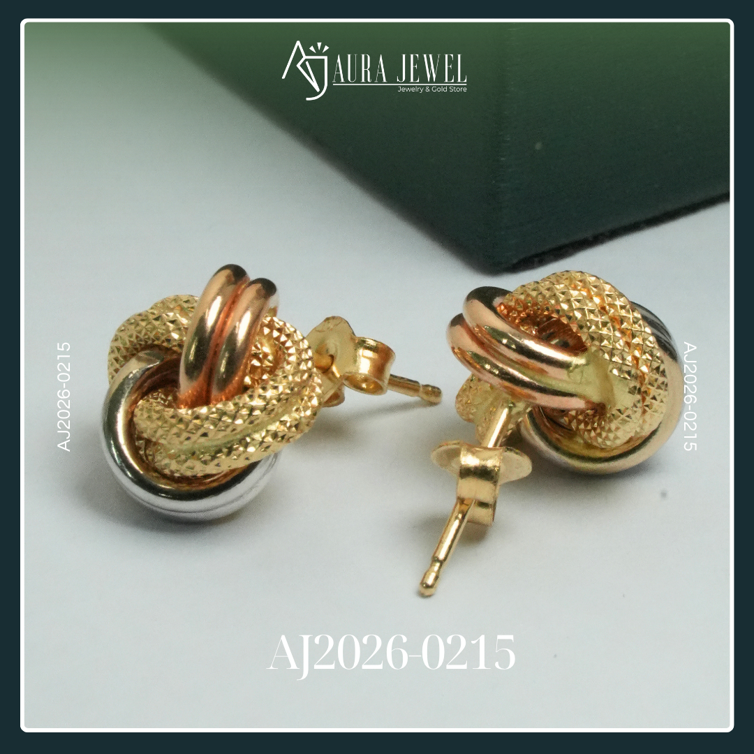 18K TRI COLOR KNOT GOLD EARRINGS - Image 3