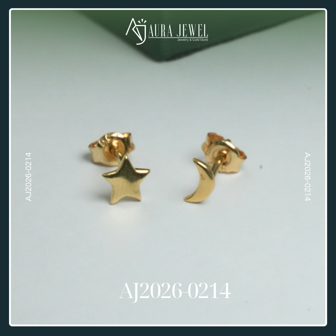18K STAR AND MOON GOLD EARRINGS - Image 5