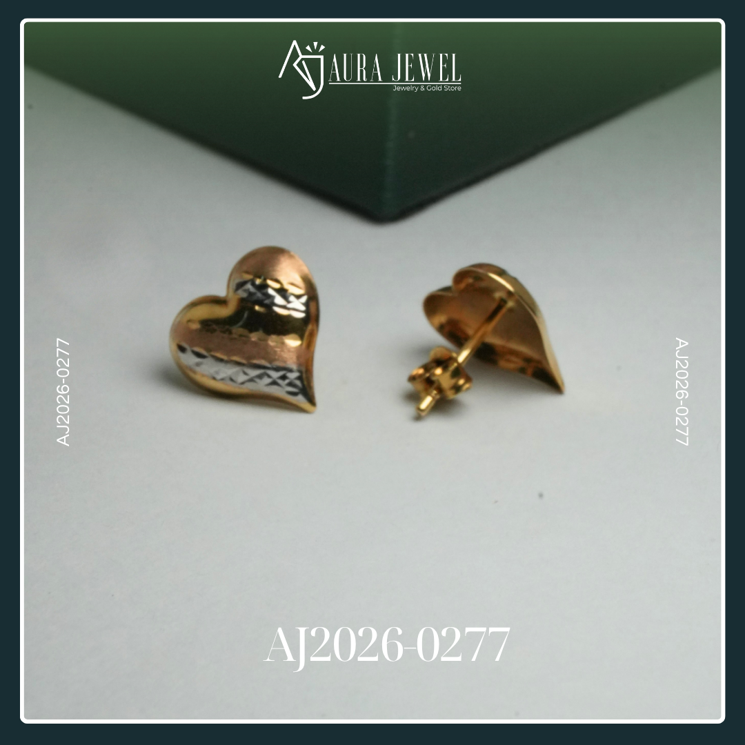 18K TRI-COLOR HEART GOLD EARRINGS - Image 2