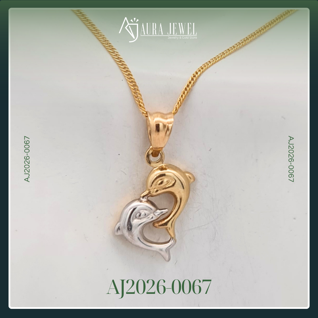 18K DOLPHIN TWO TONE GOLD CHAIN WITH PENDANT - Image 2