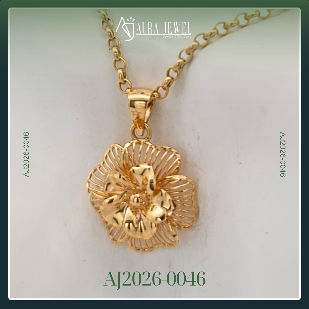 18K FLOWER GOLD CHAIN WITH PENDANT - Image 2
