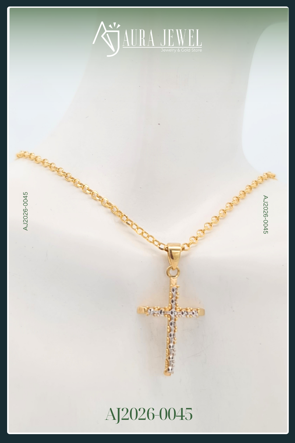 18K TWO TONE CROSS CHAIN WITH PENDANT