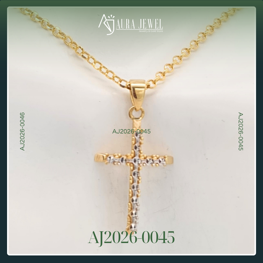 18K TWO TONE CROSS CHAIN WITH PENDANT - Image 2