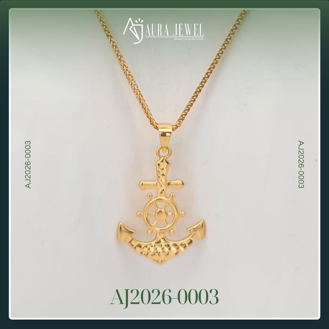 18K ANCHOR GOLD CHAIN WITH PENDANT - Image 3
